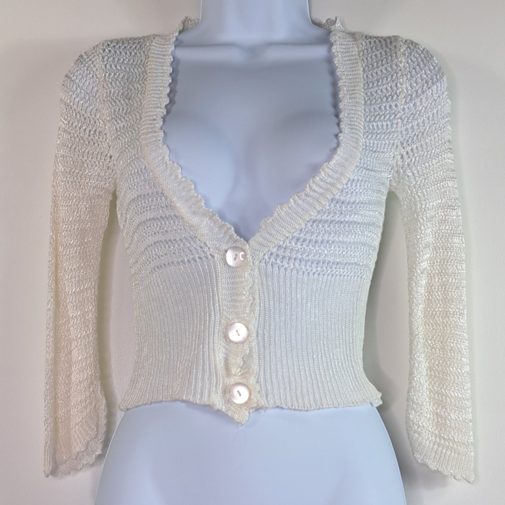 Seduction Off White Cropped 3/4 Sleeve Shrug Size XS